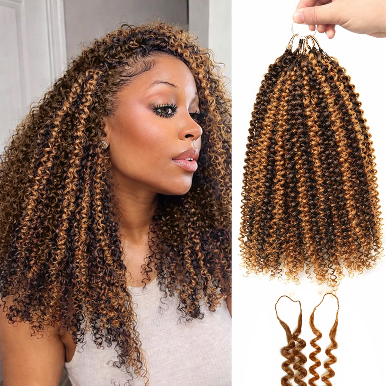 Feather Hair Extension - P4/27 Ombre Highlight Kinky Curly Feather