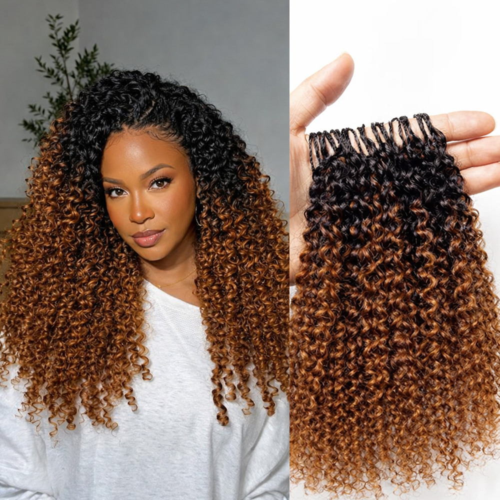 Feather Hair Extension - Kinky Curly Crochet Human Hair #T1B/30