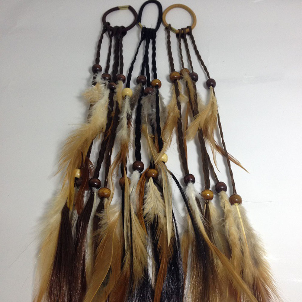Feather Hair Extension - Fashionable Boho Feather Headband Wig Beaded