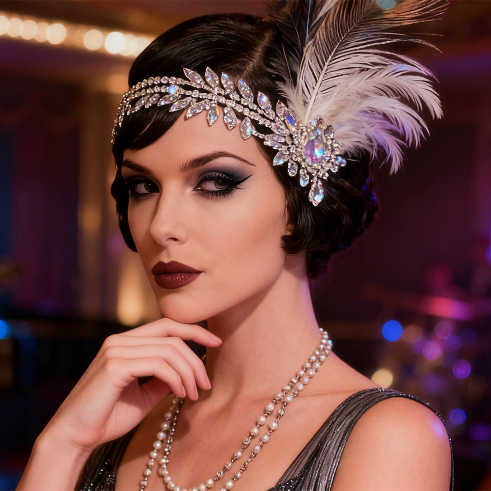 Feather Hair Extension - Retro Vintage Feather Headband Sequin Crystal