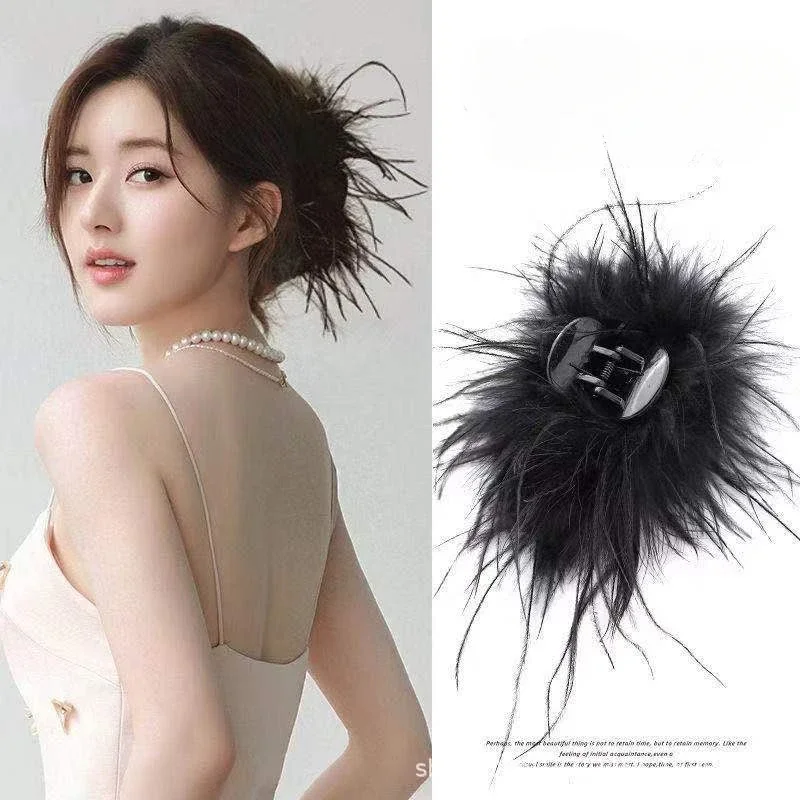 Feather Hair Extension - Women Beautiful Ostrich Feather Hair Claw
