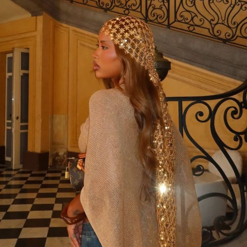 Boho Sequin Mesh Headscarf Gol - Hair Net Invisible review and price
