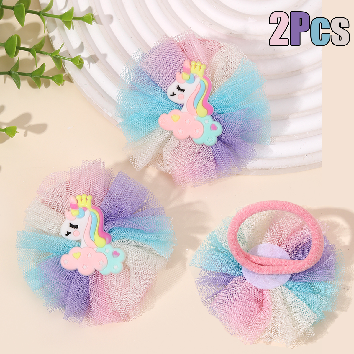 2Pcs Cartoon Unicorn Hair Tie  - Hair Net Invisible review and price